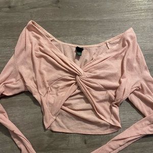 Cropped V-neck knotted sweater